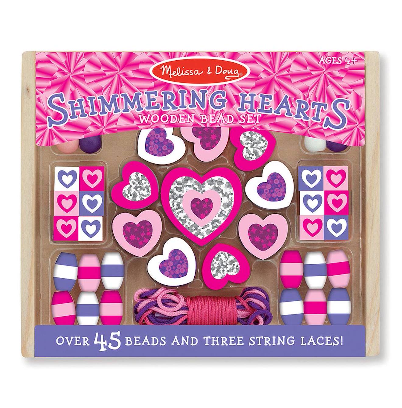 Melissa & Doug - Perles En Bois Cœurs Étincelants Rose