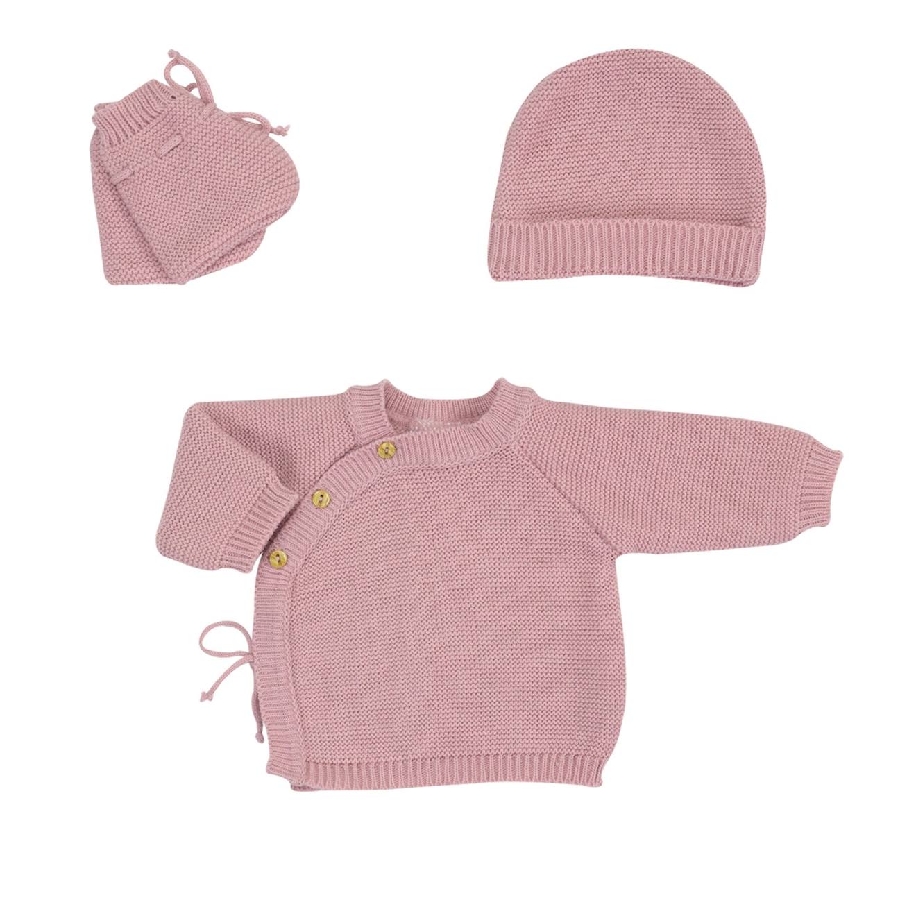 Trousseau Naissance Bébé En Maille Vieux Rose