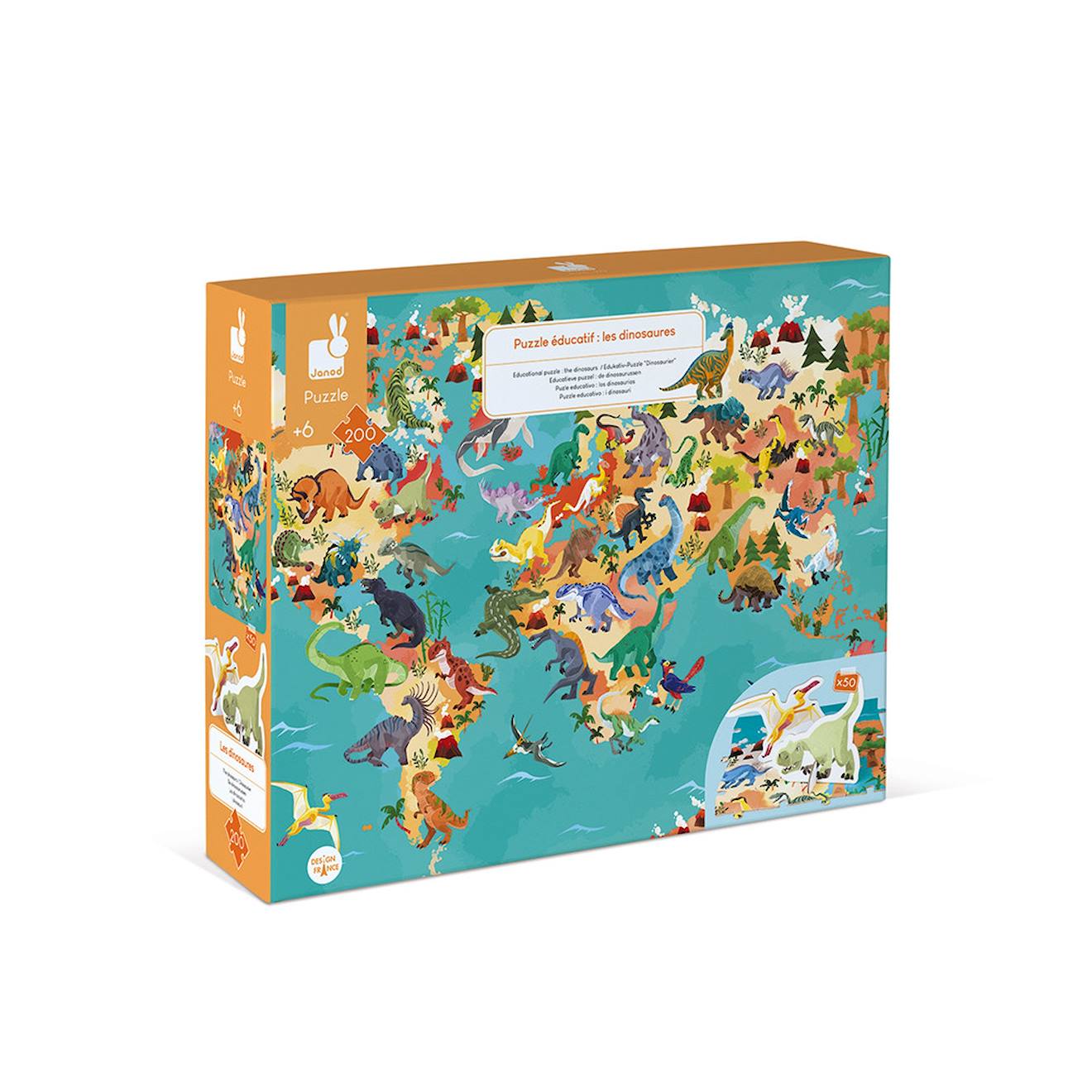 Puzzle Éducatif Dinosaures 200 Pcs Orange