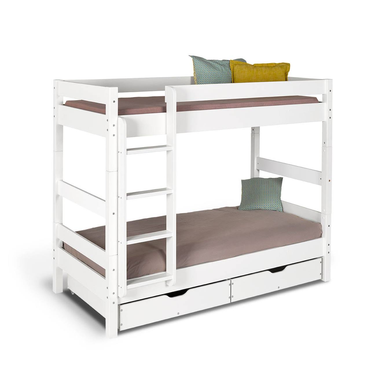 Pack Lit Superposé Séparable Avec Tiroirs Et 2 Matelas Bois Massif Aaron Blanc