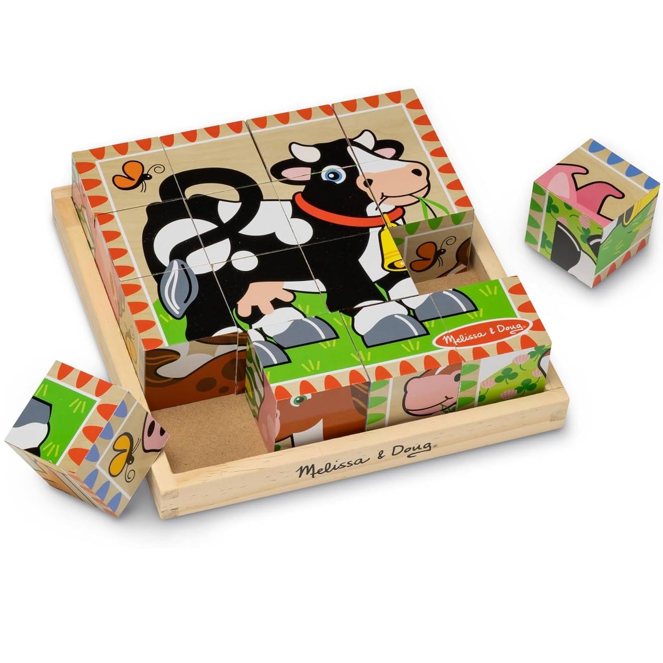 Melissa & Doug - Cubes En Bois Animaux De La Ferme Rouge
