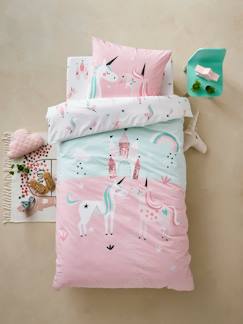 Linge de maison et décoration-Linge de lit enfant-Parure housse de couette+ taie d'oreiller fille LICORNES MAGIQUES