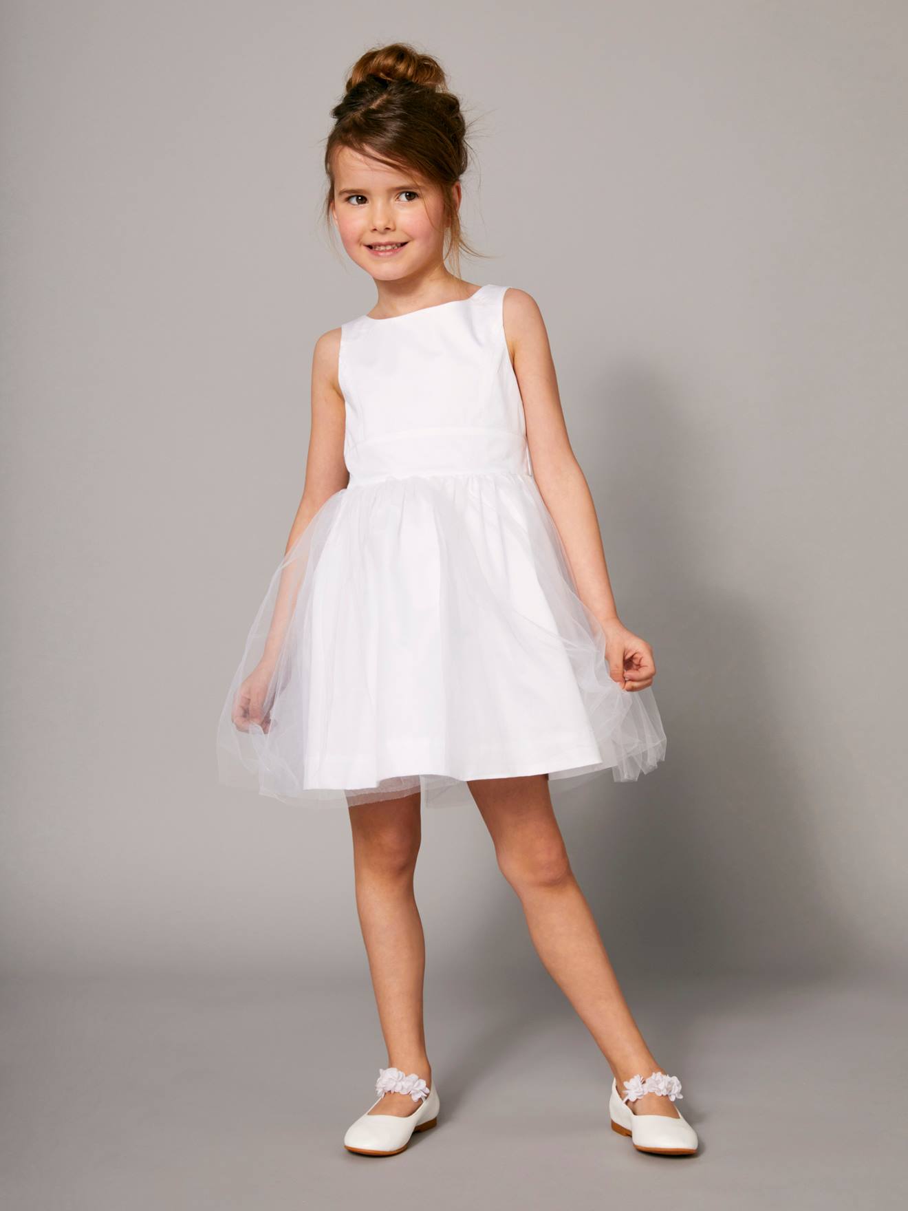 Robe cérémonie fille satin et tulle blanc