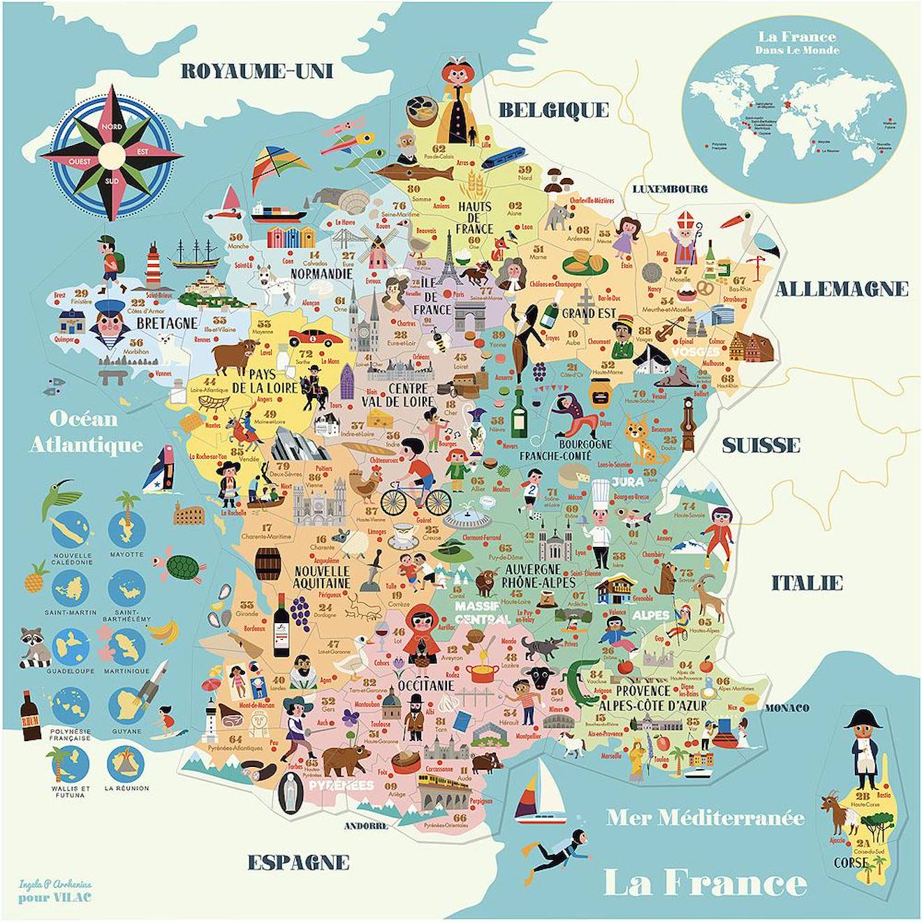 Vilac - Carte De France Magnétique Ingela P. Arrhenius Bleu