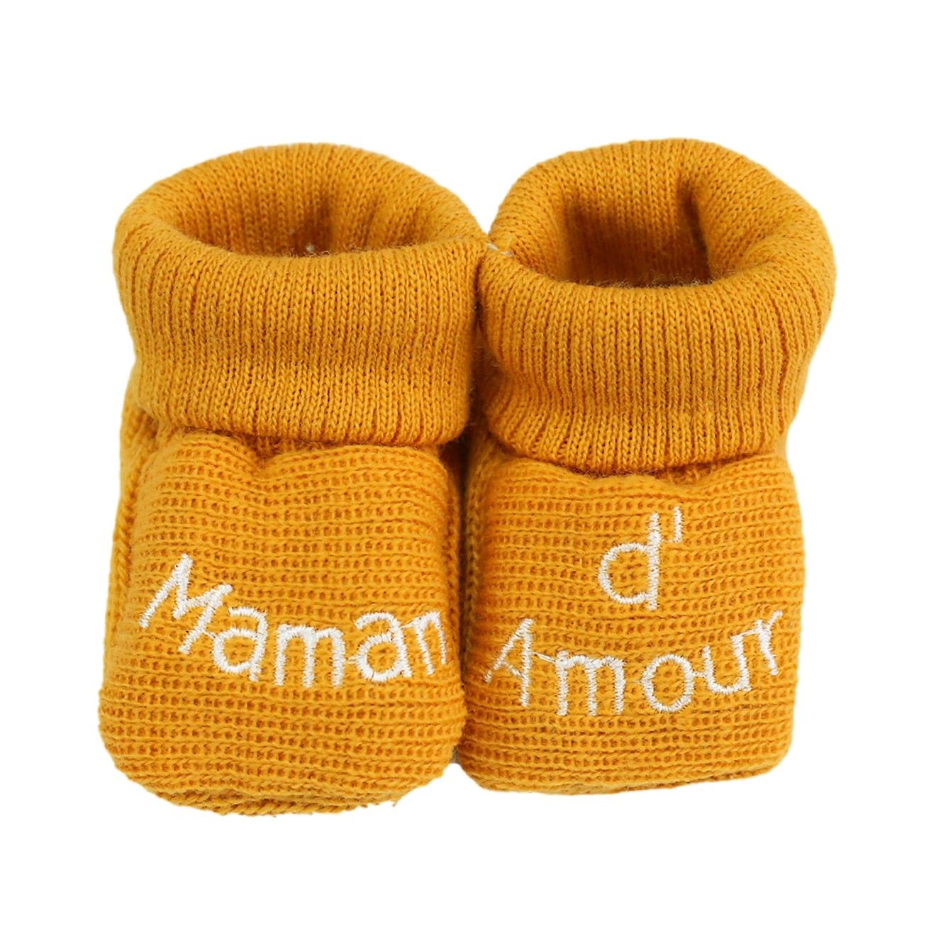Chaussons Naissance - Message Maman D'amour Moutarde