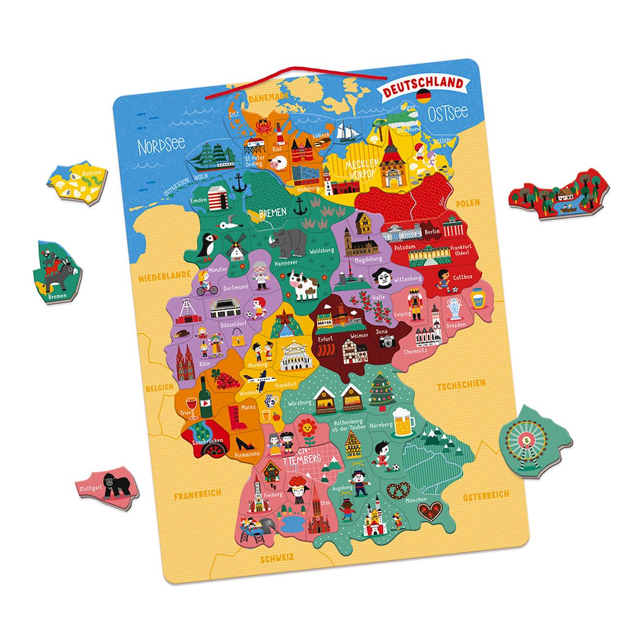Puzzle Carte D'allemagne Magnétique Bleu