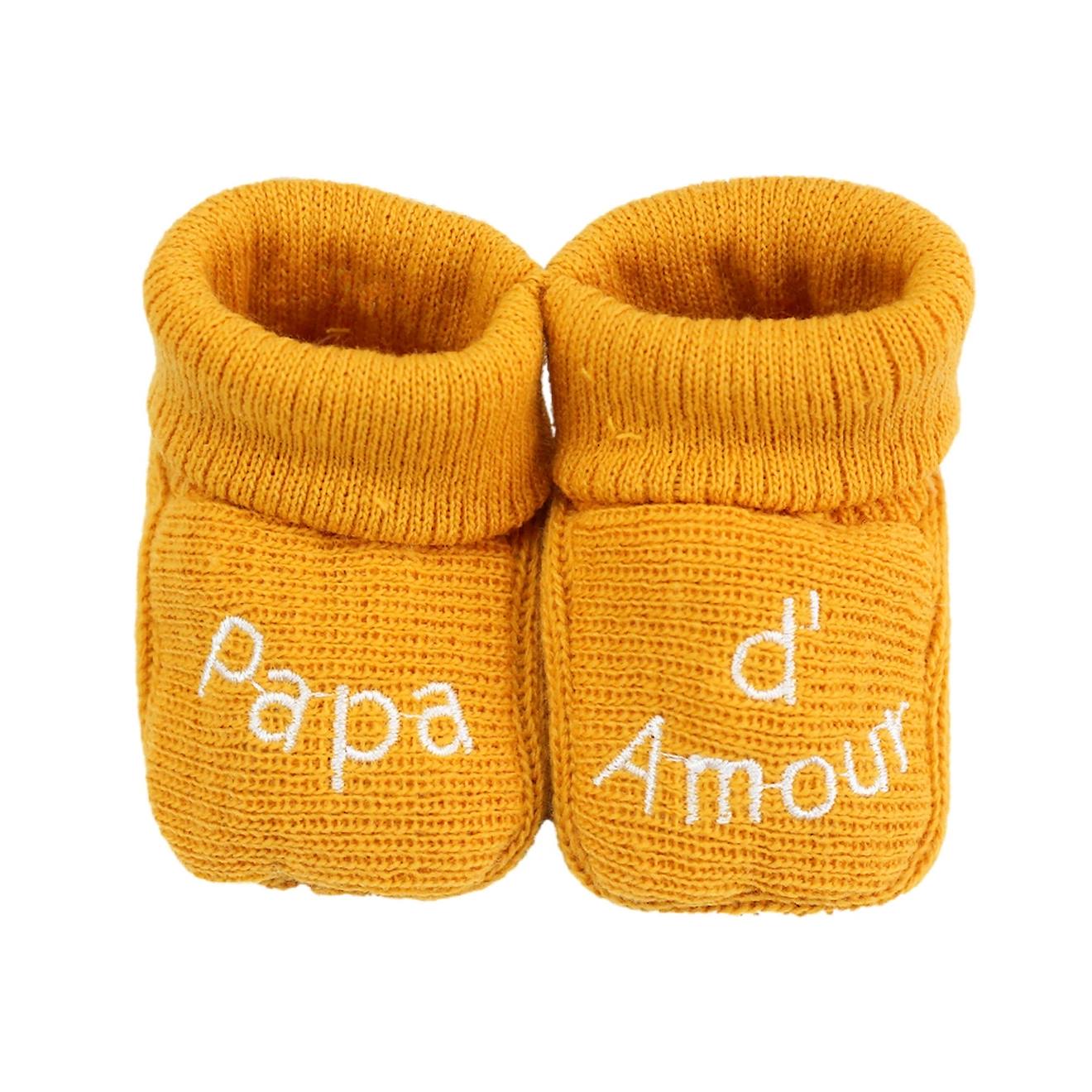 Chaussons Naissance - Message Papa D'amour Moutarde