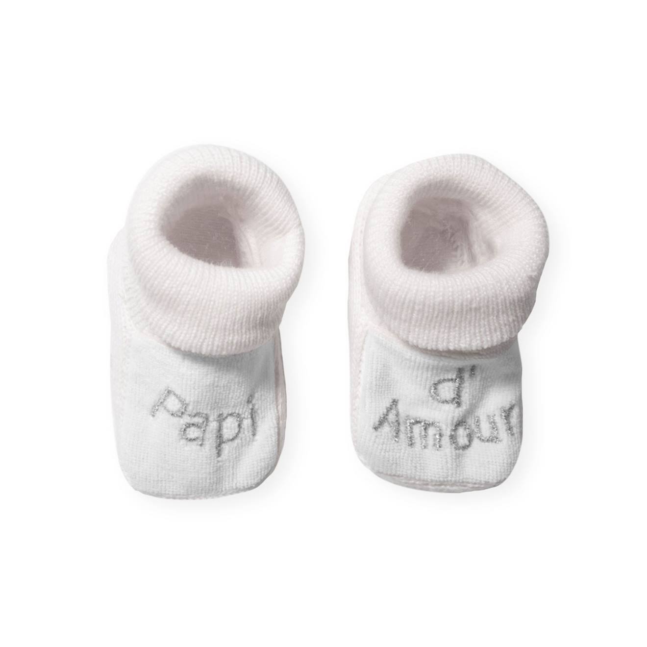 Chaussons Bébé Avec Broderie Papi D'amour Blanc
