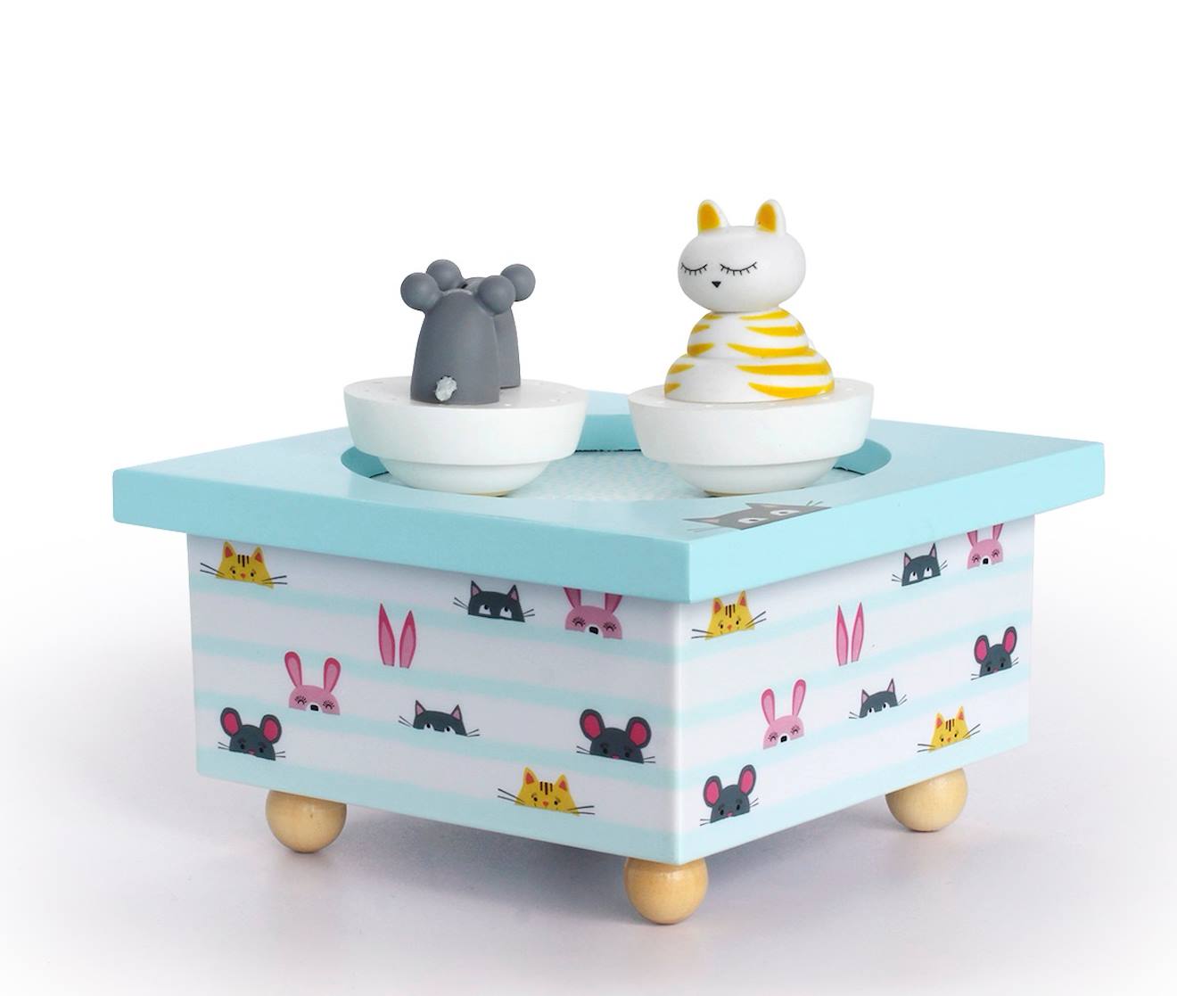 Boite À Musique Chat & Souris Bleu