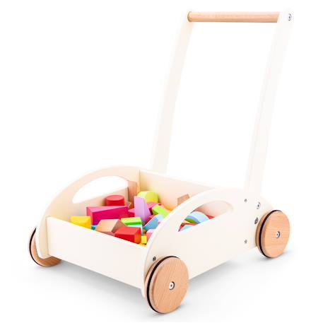 New Classic Toys - Chariot De Marche Et Blocs En Bois Blanc