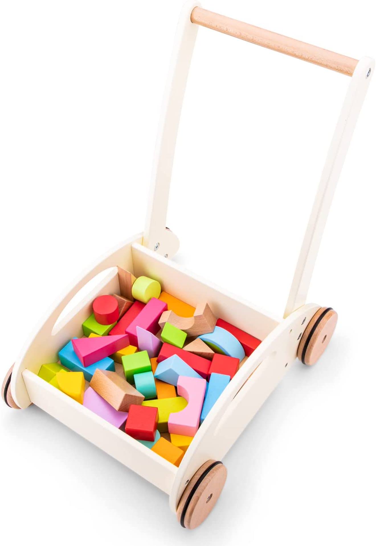 Chariot De Marche Et Blocs En Bois Blanc (New Classic Toys) - Image 2