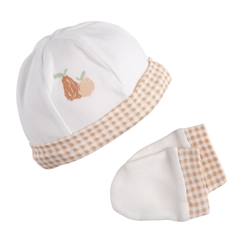 -Lot bonnet et moufles bébé en coton - botanica