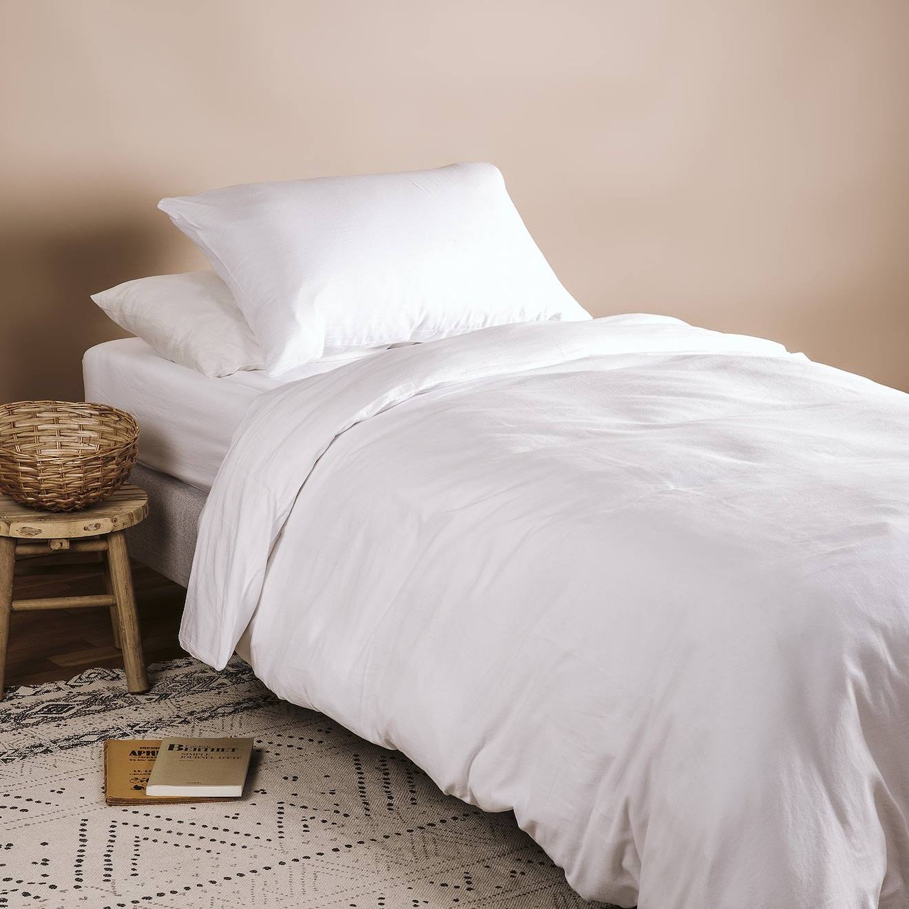 Housse De Couette Pur Coton Bio Pour Lit 1 Personne Blanc