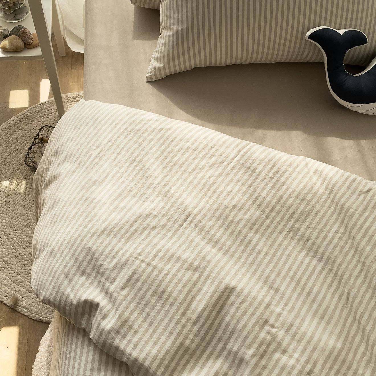 Housse De Couette Percale De Coton Bio Rayé 1 Personne Rayé Lin