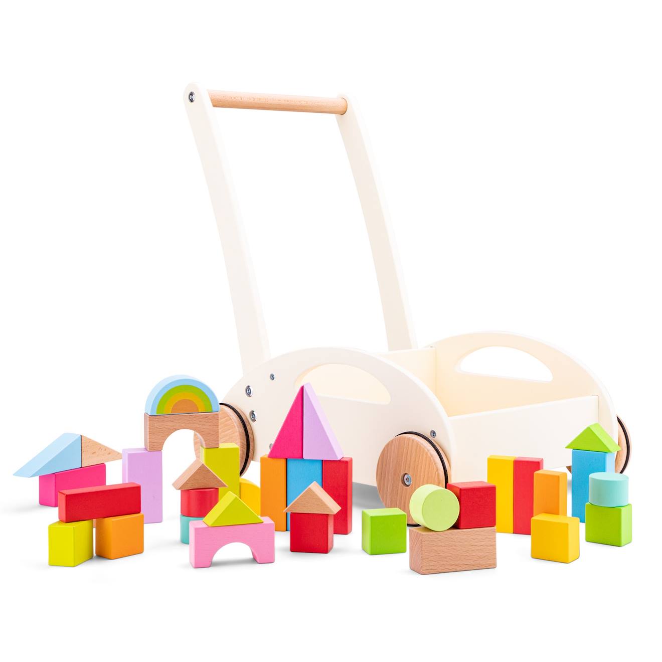Chariot De Marche Et Blocs En Bois Blanc (New Classic Toys) - Image 1
