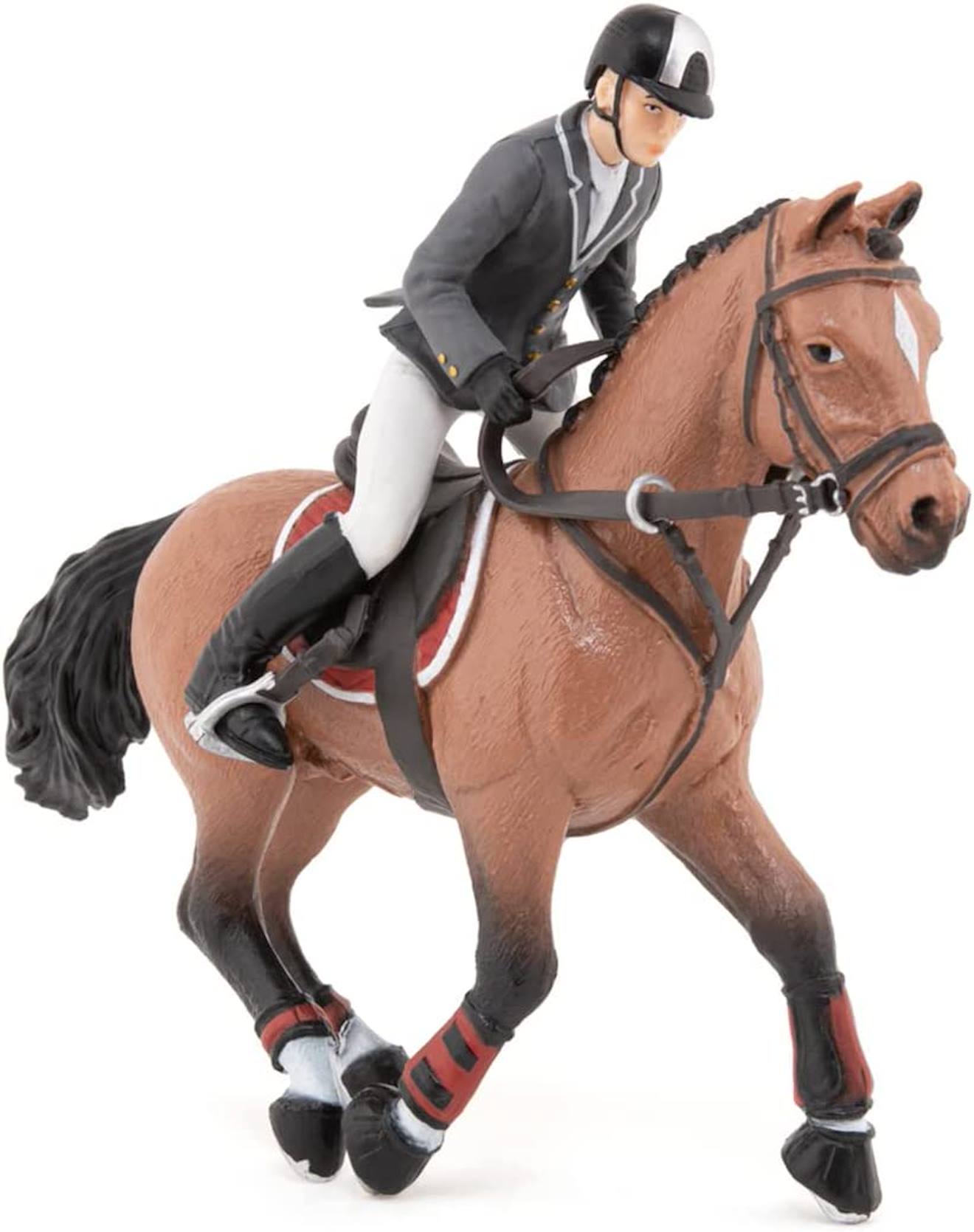 Figurine Cheval De Concours Et Son Cavalier Marron