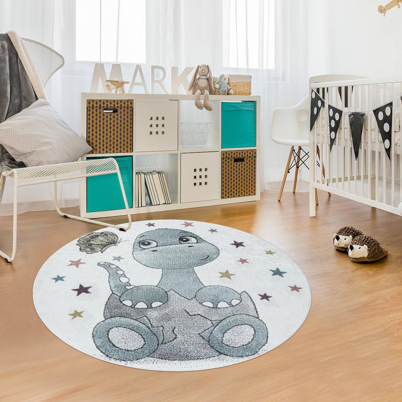Tapis Enfant Tissé Motif Dino Bleu