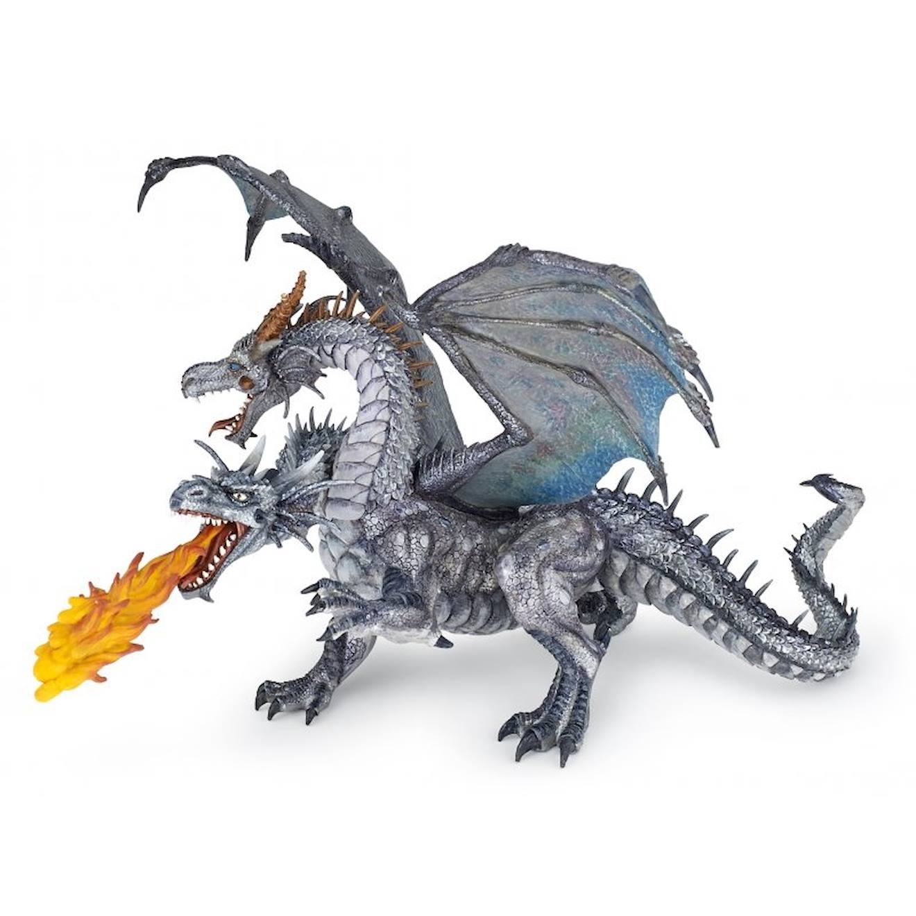 Papo - Figurine Dragon Deux Têtes Argenté Gris