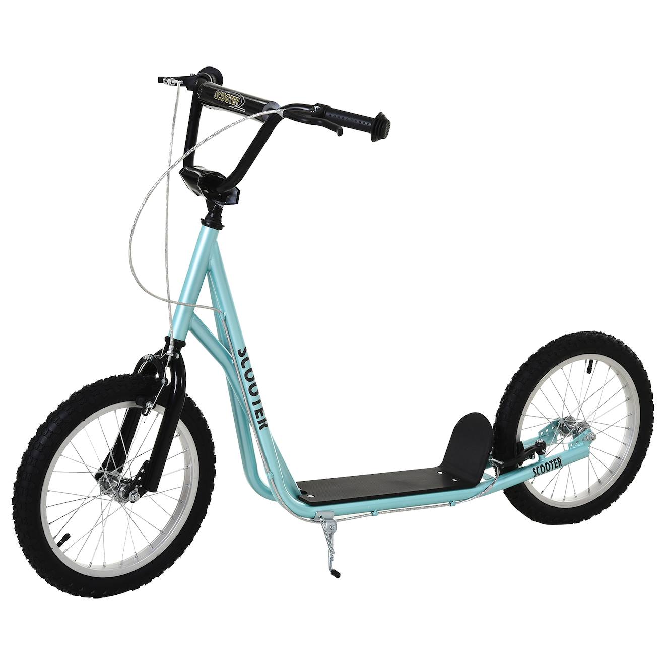 Trottinette Patinette Enfant - Grands Pneus - Guidon Réglable - Poignée Frein - Béquille - Acier Bleu