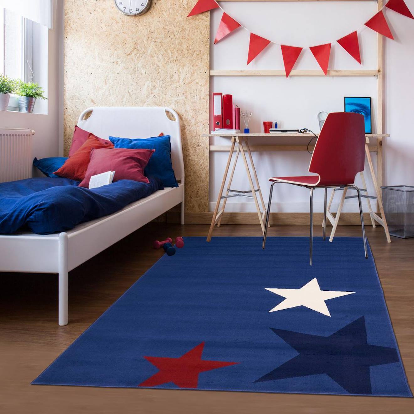 Tapis Enfant Tissé Af1 Star Bleu