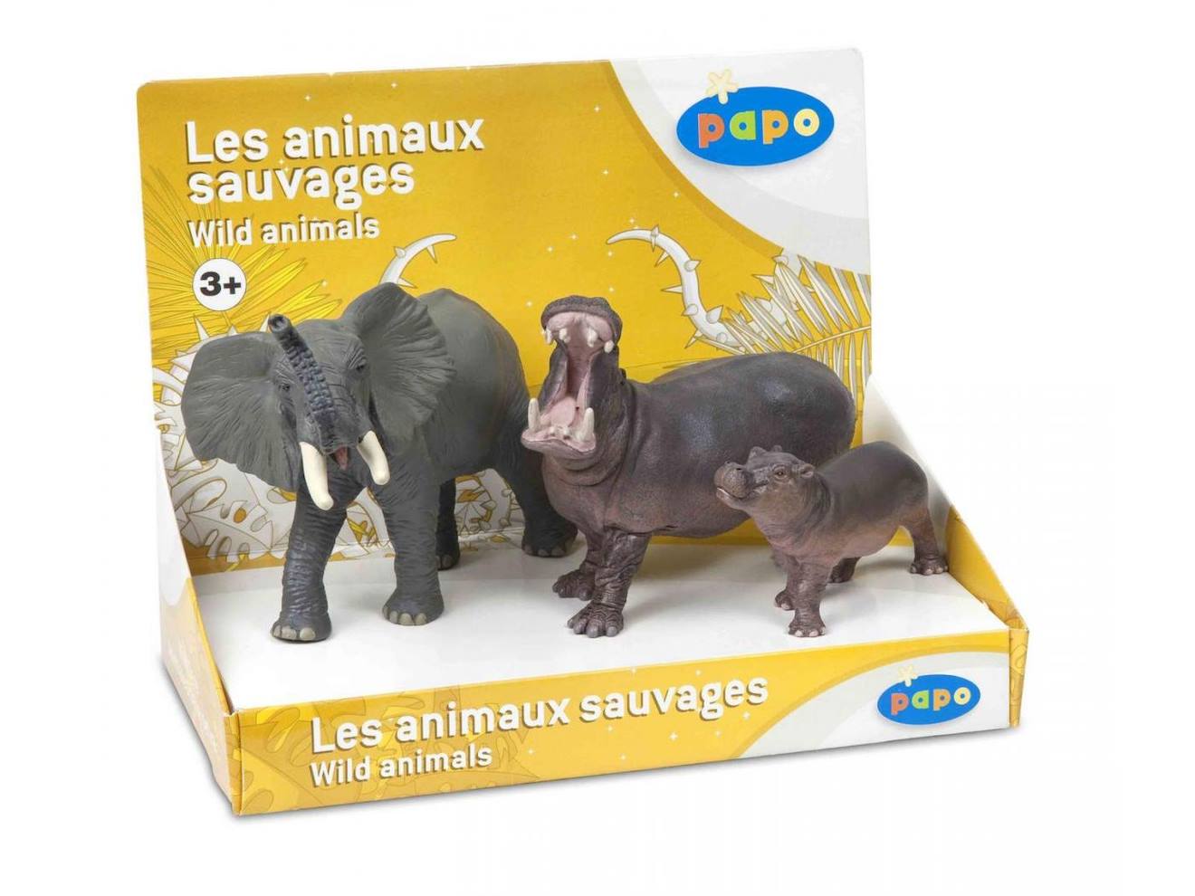 Papo - Figurine Eléphant, Hippopotame Et Son Petit Gris