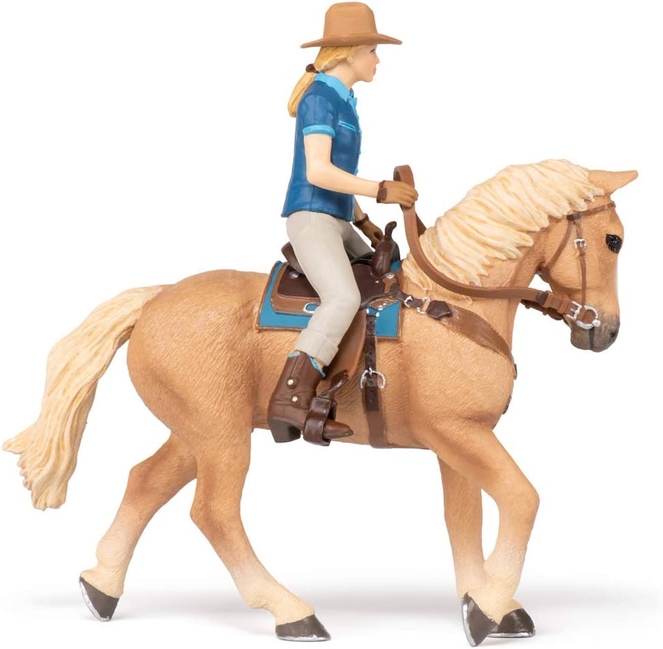 Figurine Cheval Western Et Sa Cavalière Beige