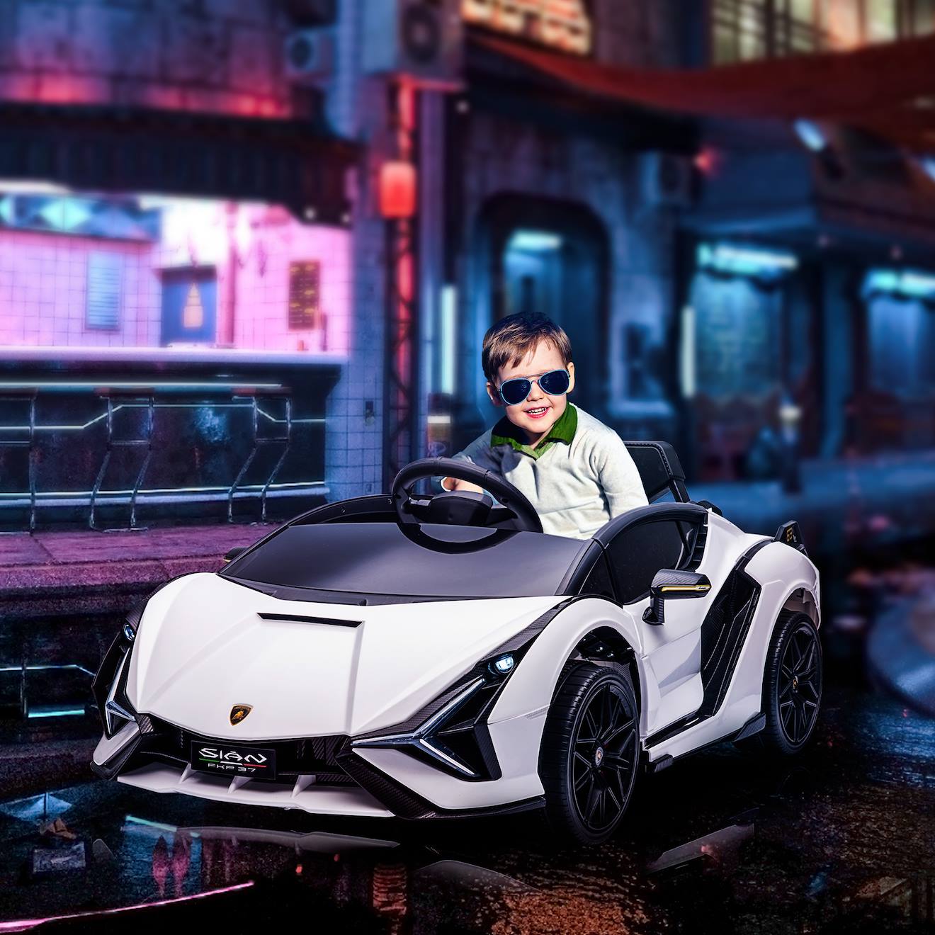 Voiture Électrique Enfant 12v Sián Sous Licence Lamborghini, Télécommande, Effets Sonores, Lumineux Blanc (Homcom) - Image 1