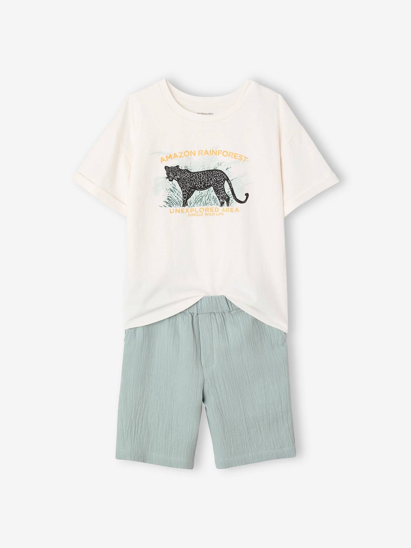 Ensemble short + t-shirt garçon vert sauge
