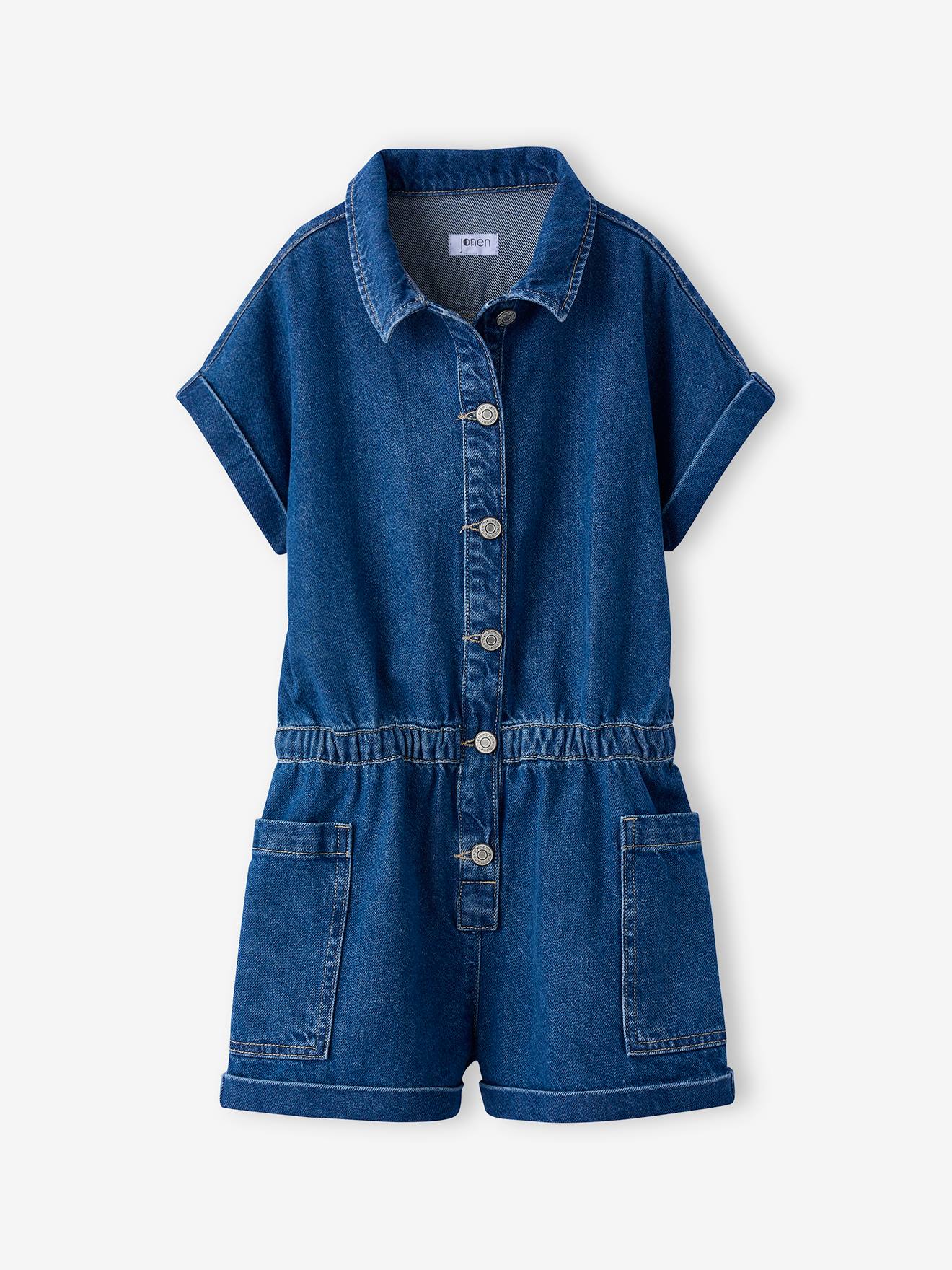Combishort en jean fille bleu moyen