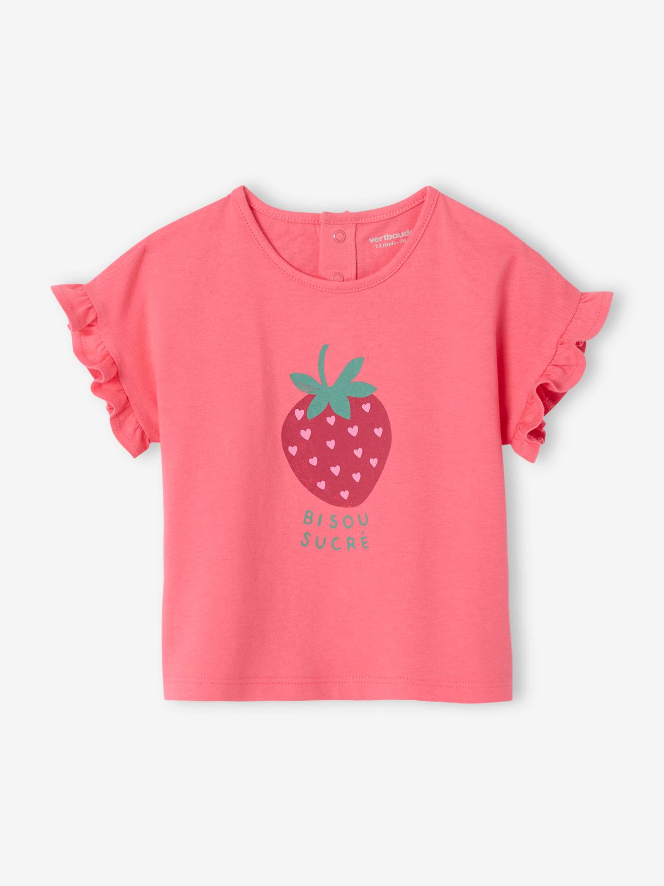 T-shirt manches volantées bébé motif fruit rose bonbon