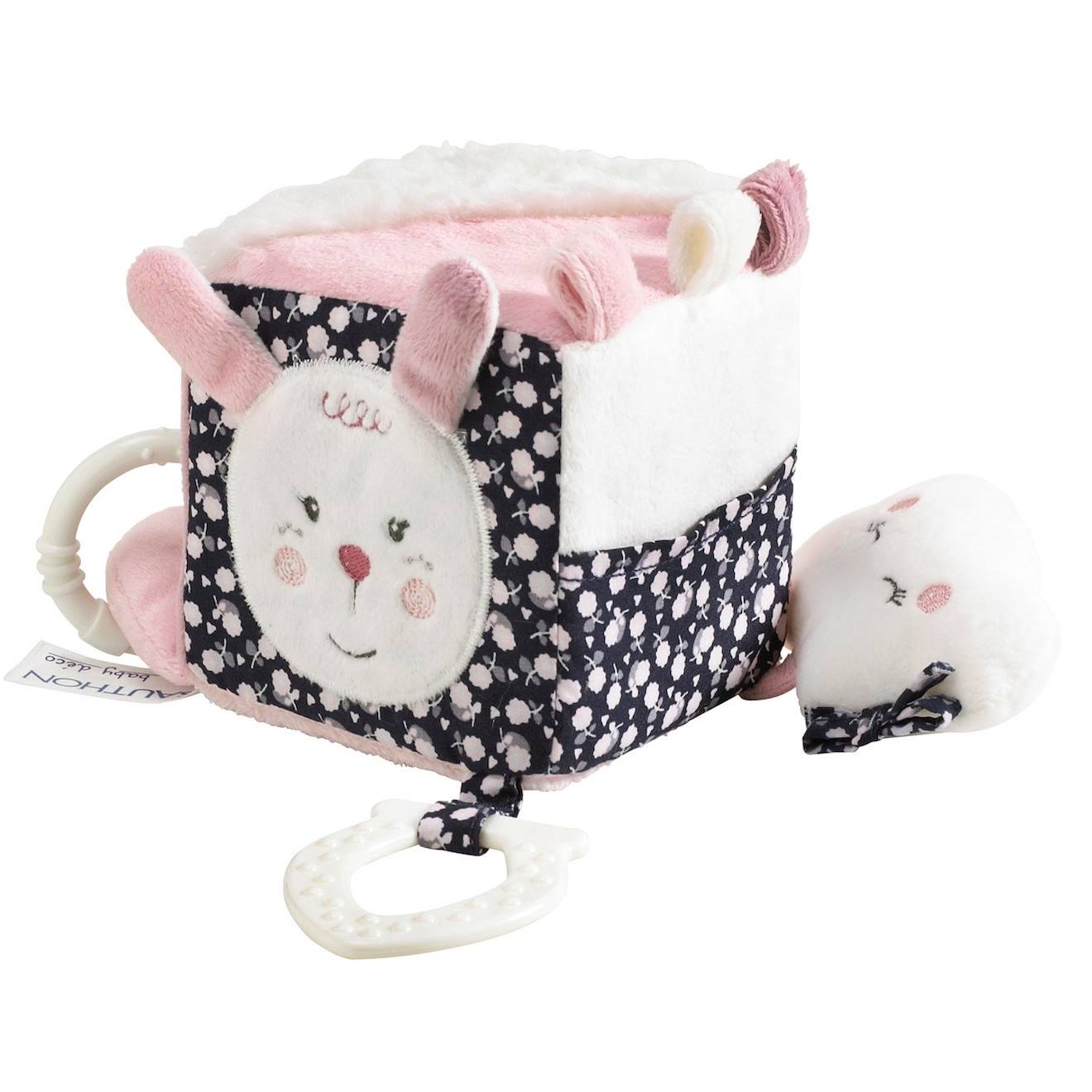 Cube D'activités Motif Fleuri En Velours Rose