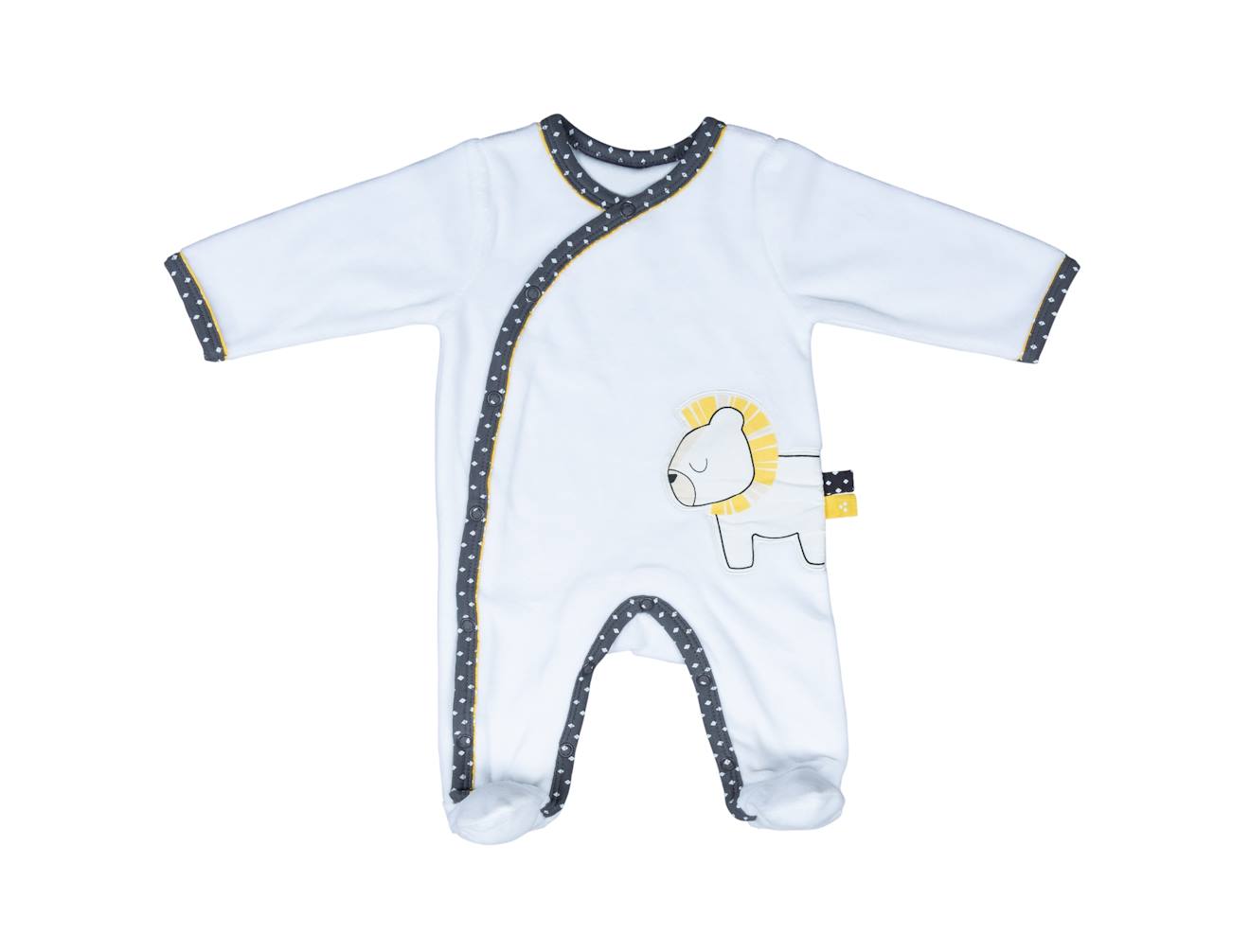 Pyjama Bébé À Manches Longues En Velours Blanc/gris