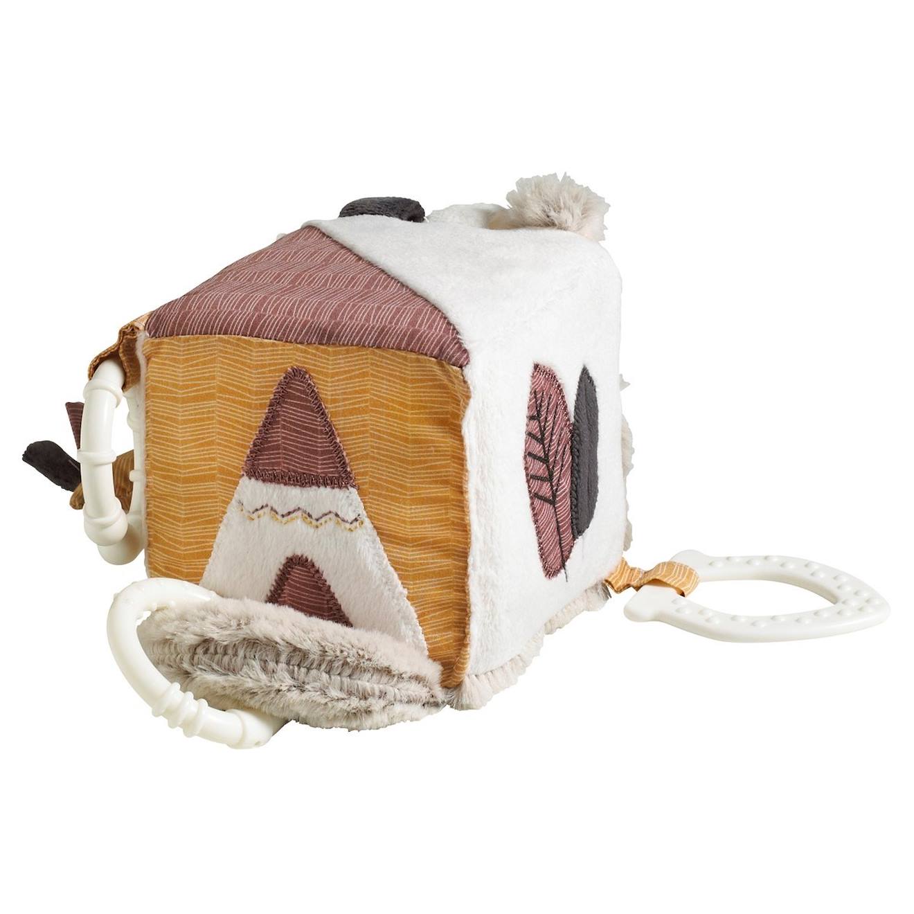 Cube D'activité Bébé En Velours - Timouki Beige (Sauthon) - Image 1