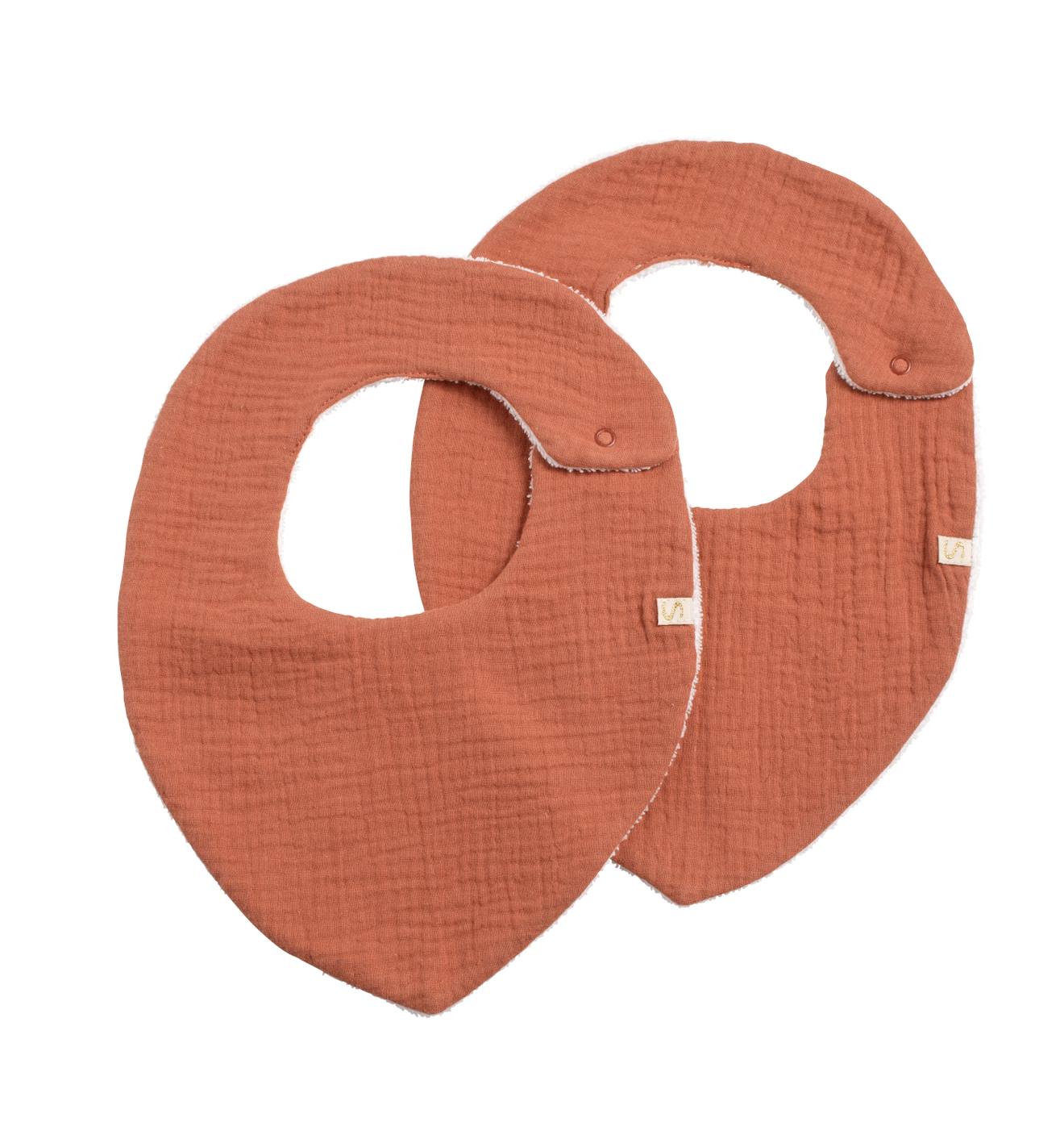 Lot De 2 Bavoirs En Gaze De Coton - Uni Petale Rouge