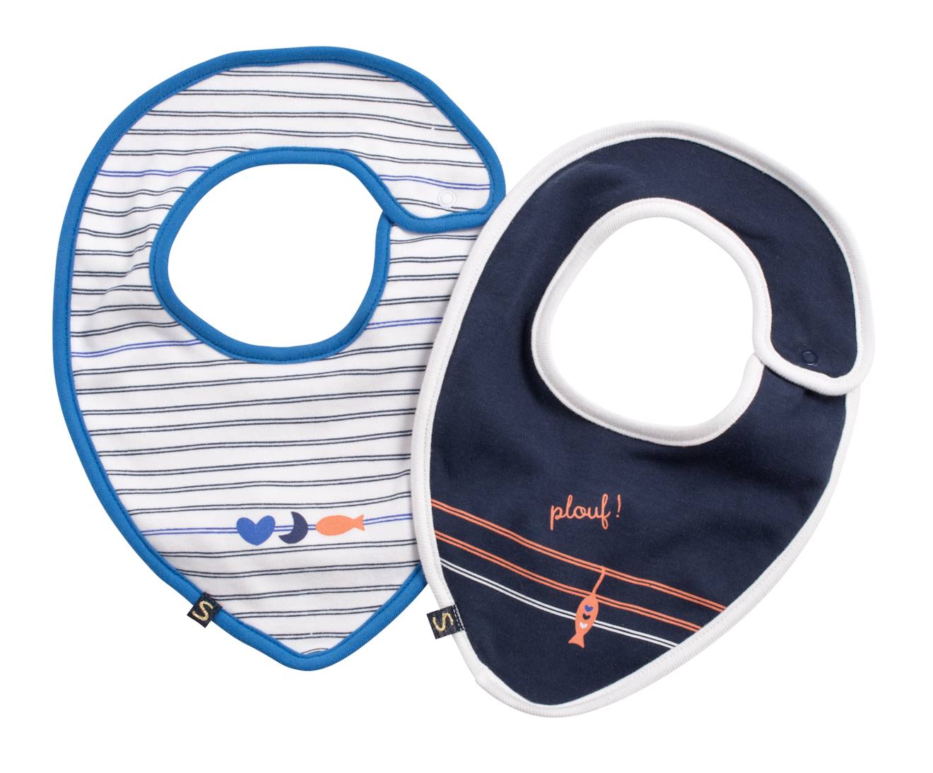 Lot De 2 Bavoirs En Coton Marinière Bleu/blanc