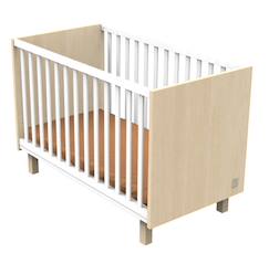 Chambre et rangement-Lit bébé avec pieds décor chêne velours et balustres blancs - nature