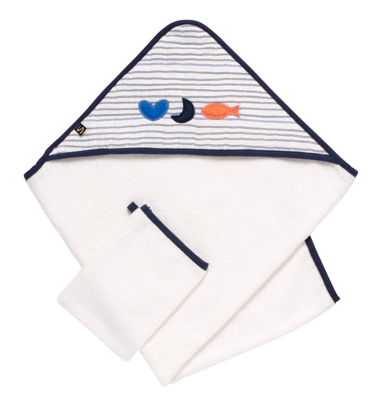 Cape De Bain Et Gant En Double Gaze De Coton Et Éponge Blanc