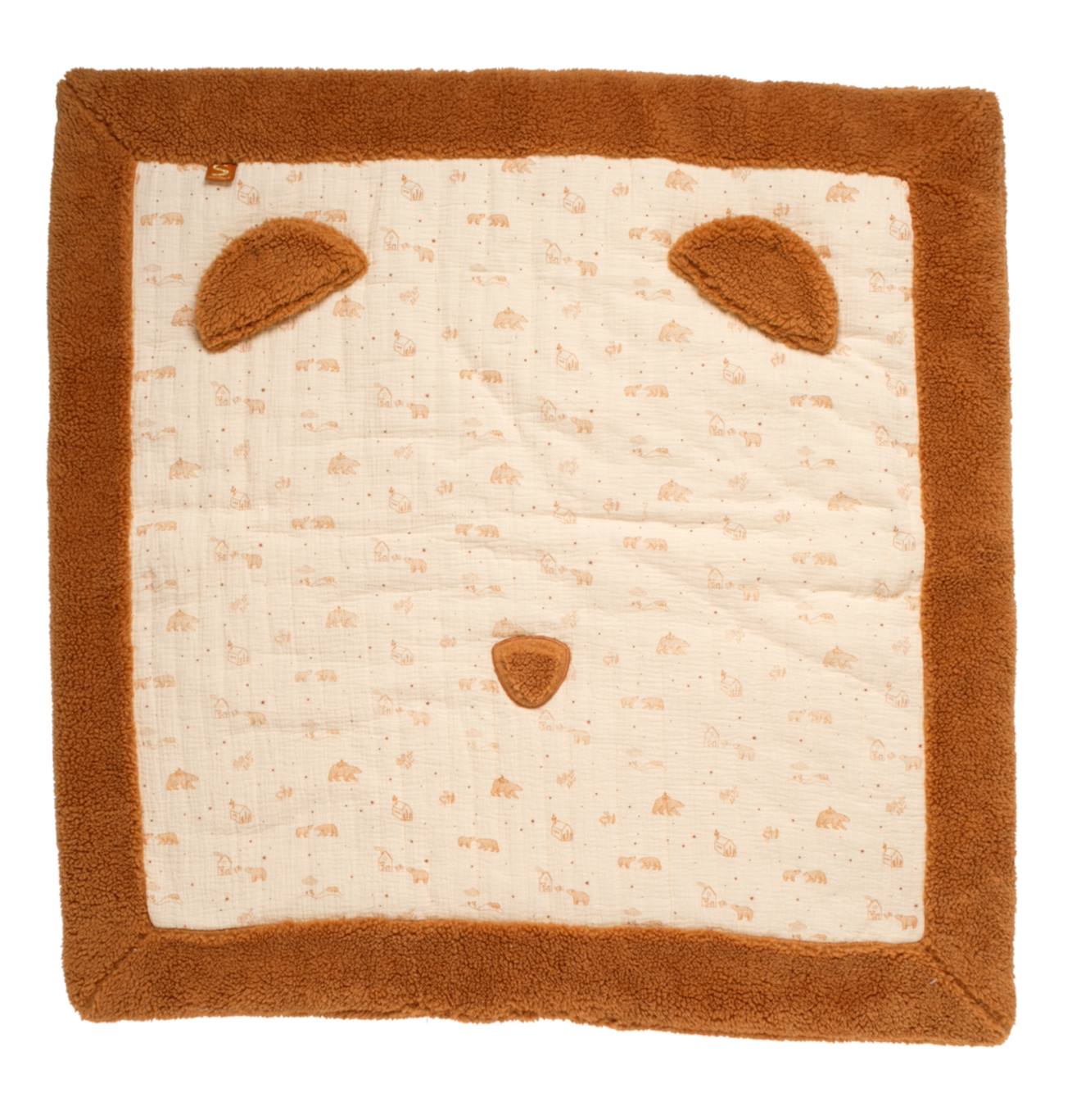 Grand Tapis De Jeu En Double Gaze De Coton Et Sherpa Beige