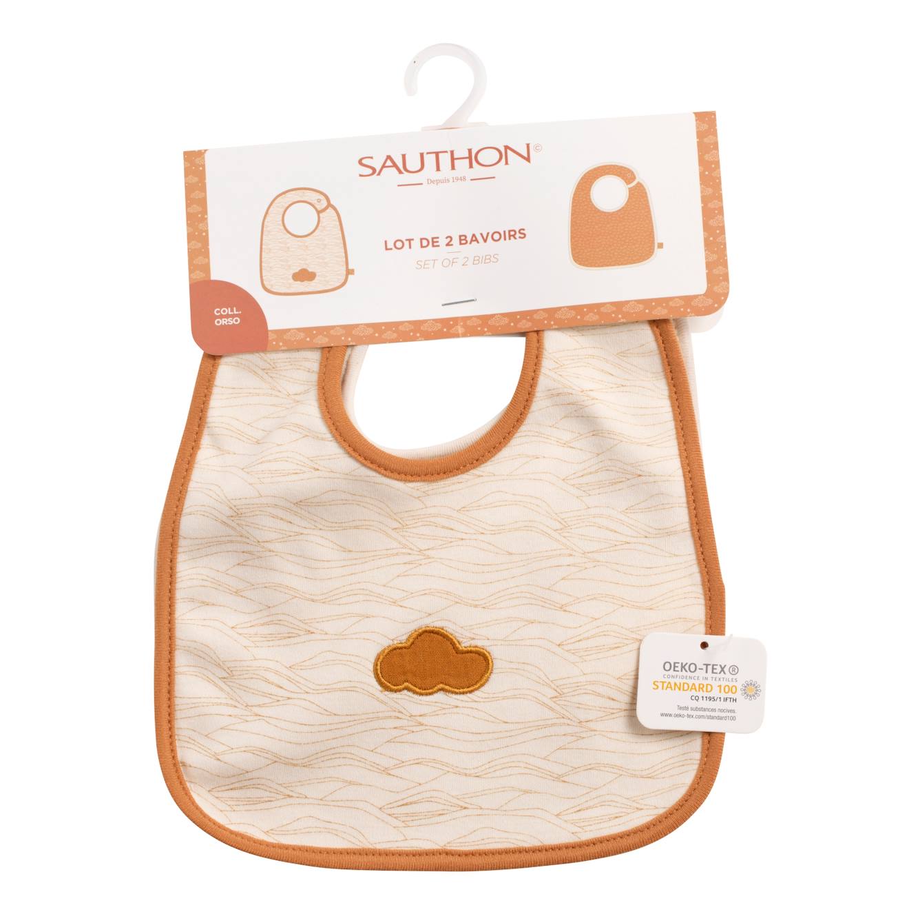 Lot de 2 bavoirs en gaze de coton - SAUTHON - Rose - 10.40 Lot de 2 bavoirs en gaze de coton - SAUTHON - Rose - 10.40