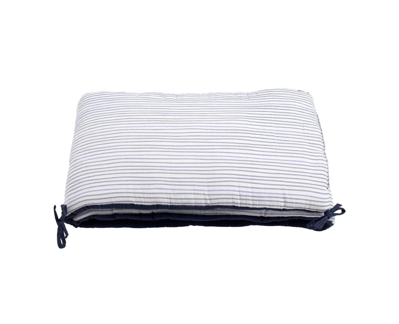 Tour De Lit Marinière En Double Gaze De Coton Blanc/bleu