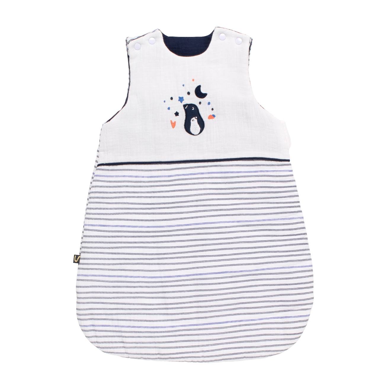 Gigoteuse Bébé Hiver Naissance En Double Gaze De Coton Marinière Blanc/bleu