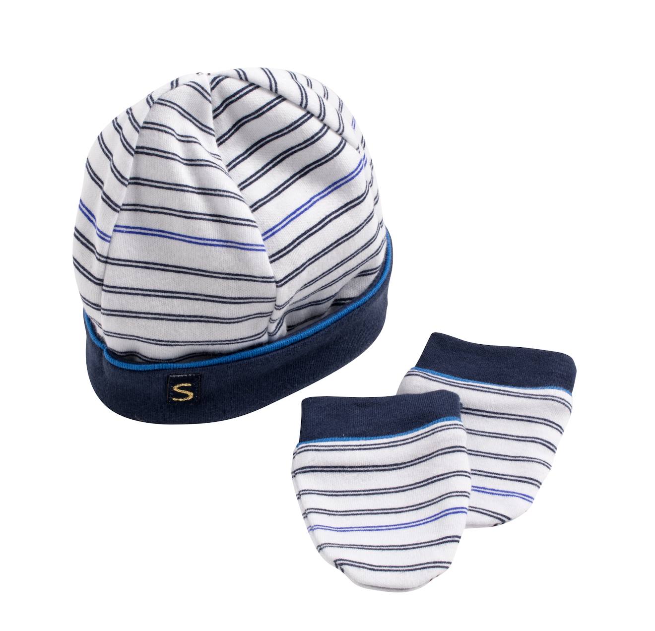 Bonnet Et Moufles Marinière Bleu/blanc