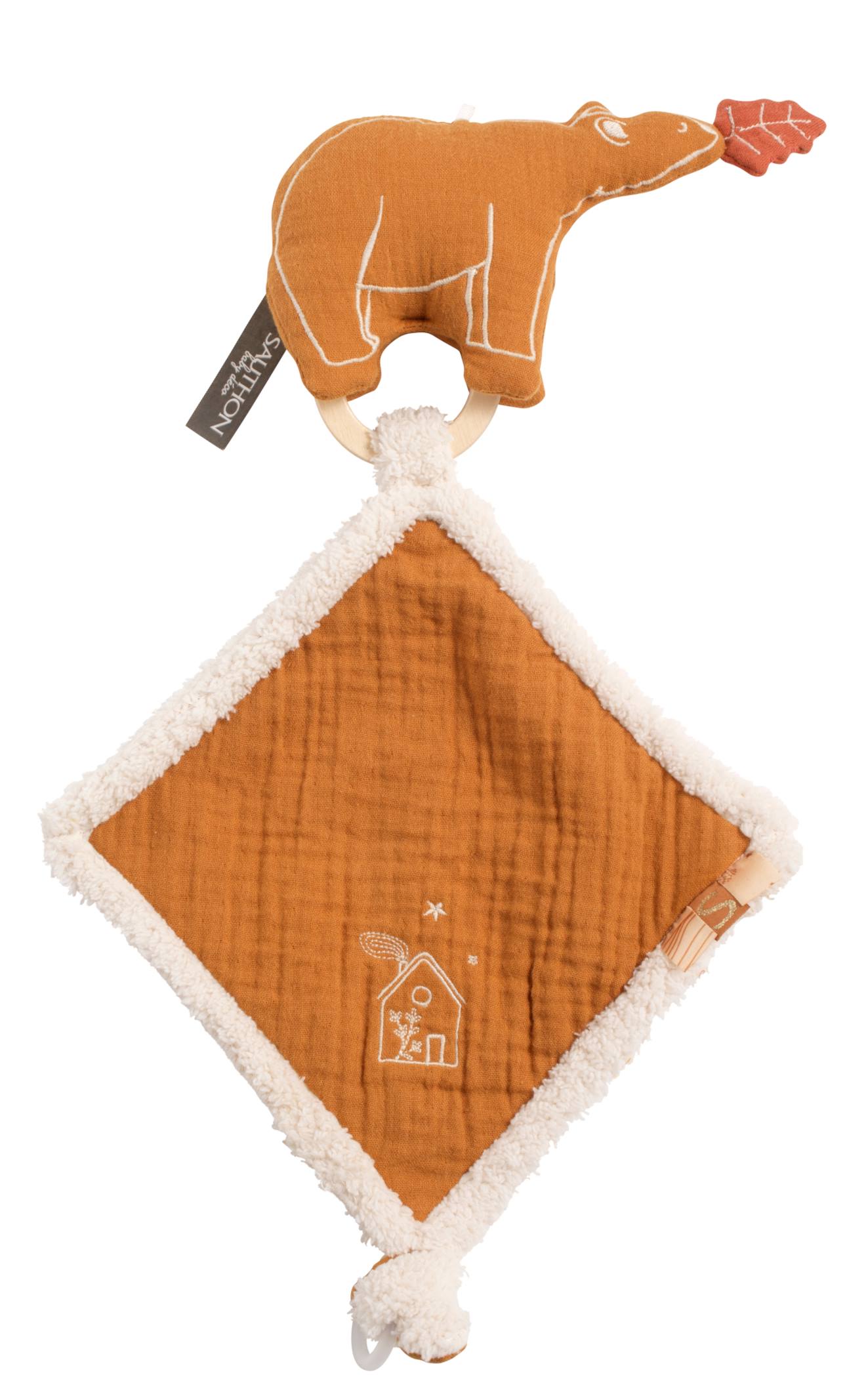 Doudou Mouchoir Ours En Gaze De Coton Et Bouclette Marron