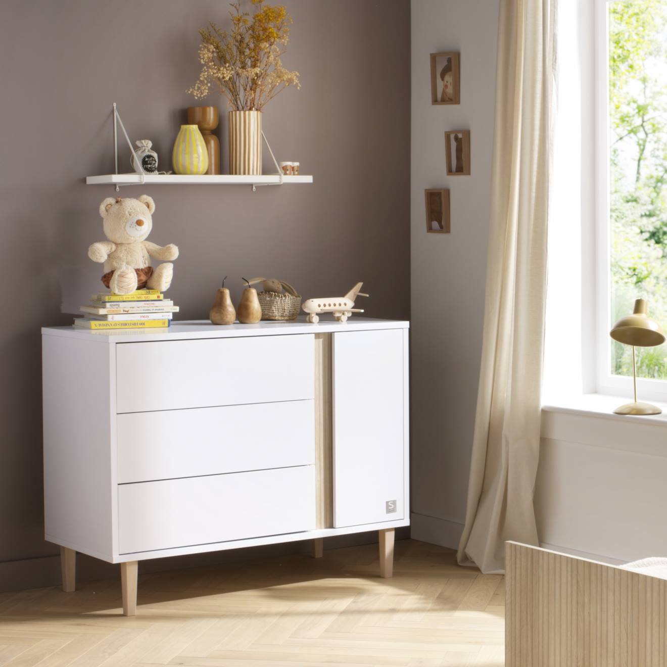 Commode 3 Tiroirs Et 1 Porte Pieds Bois - Paloma Blanc/marron (Sauthon) - Image 1