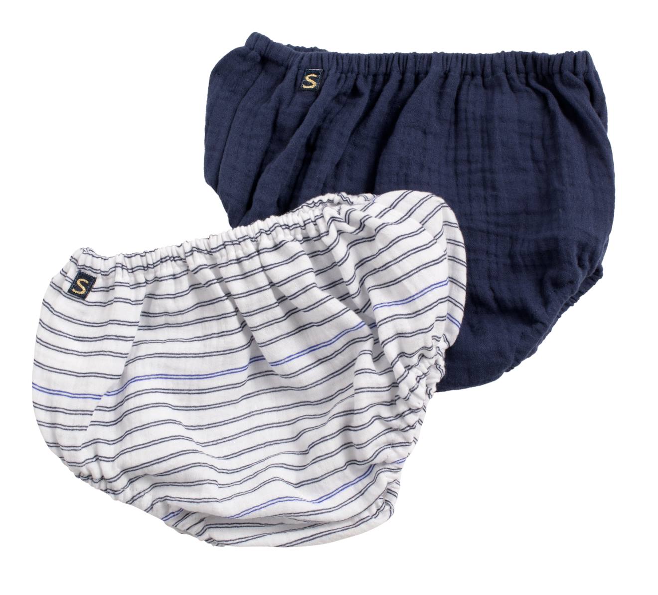 Culotte Bloomer Bébé En Coton Lot De 2 Bleu/blanc