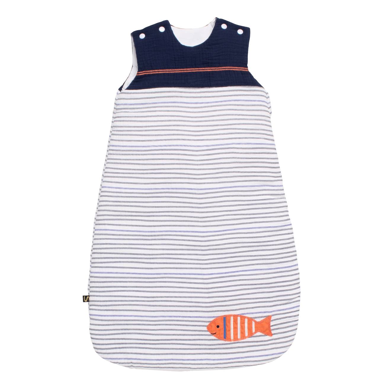 Gigoteuse Bébé Hiver En Double Gaze De Coton Marinière Blanc/bleu