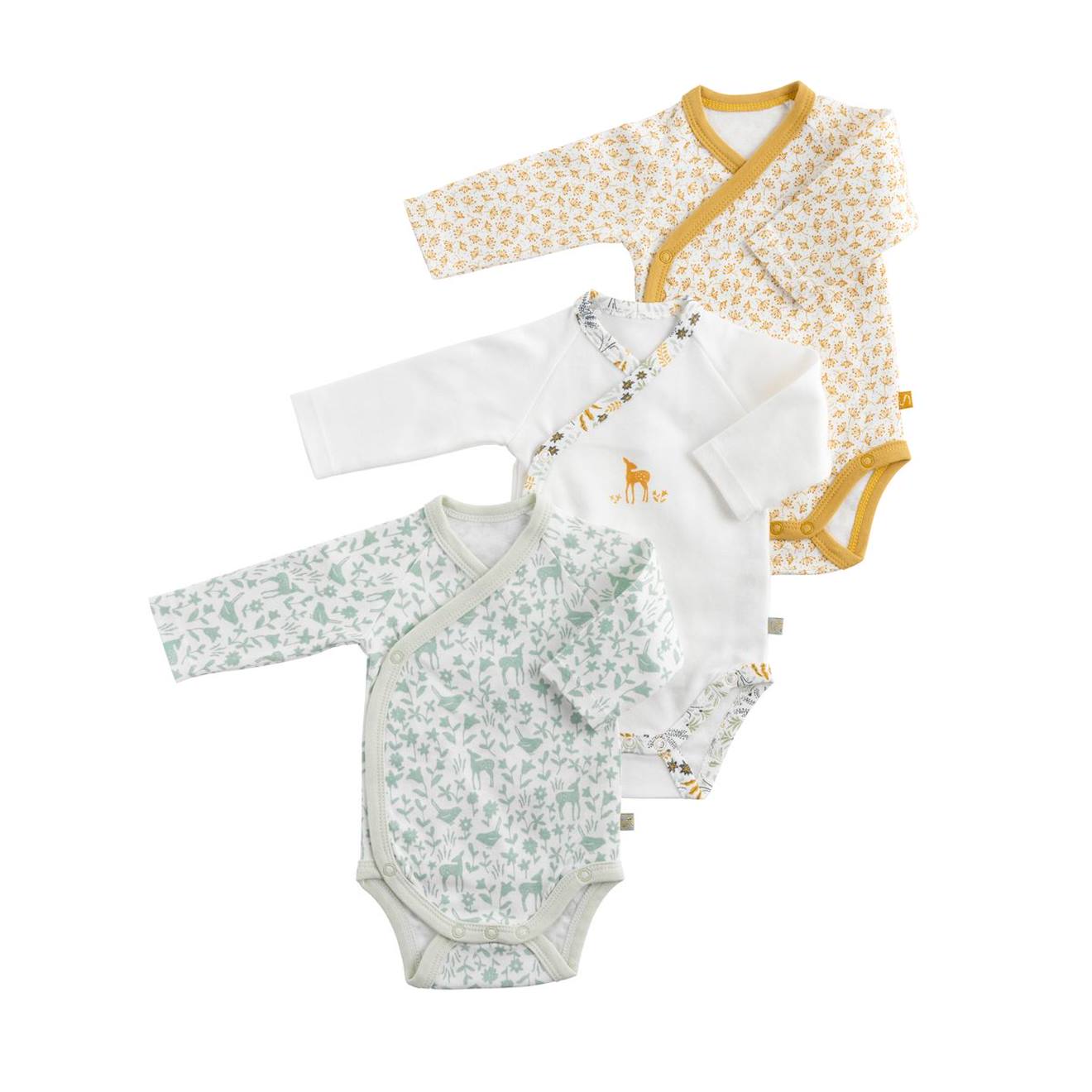 Bodies Bébé À Manches Longues Lot De 2 Blanc/jaune
