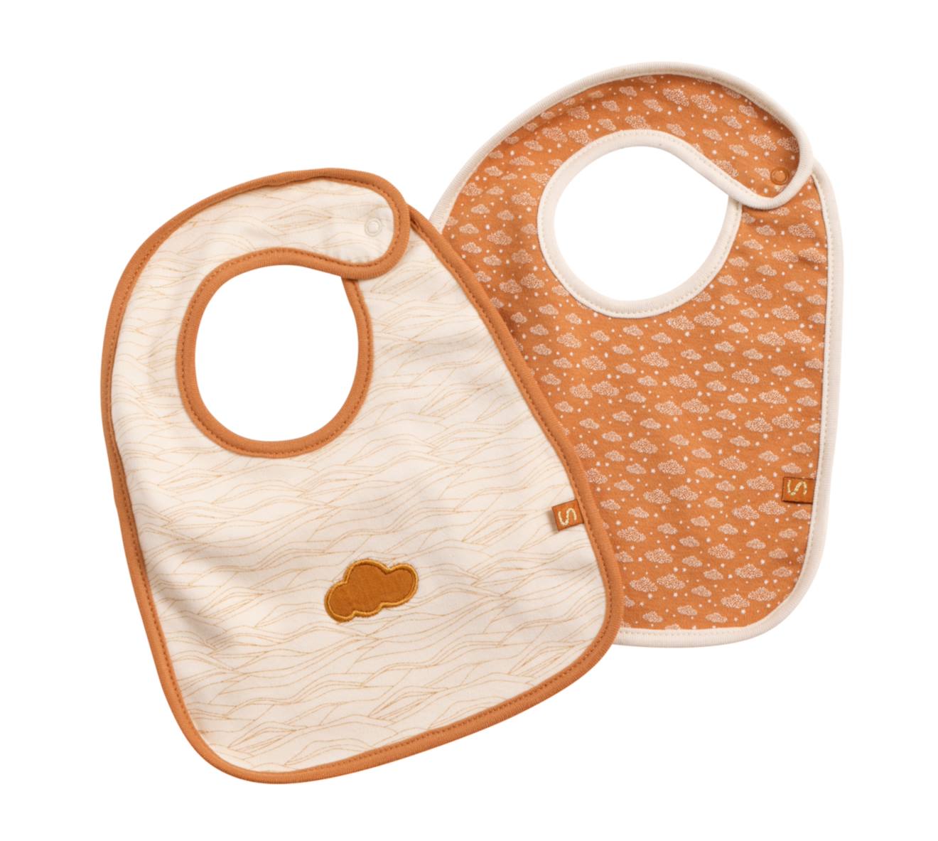 Lot De 2 Bavoirs En Coton Décor Nuage - Orsino Beige/marron