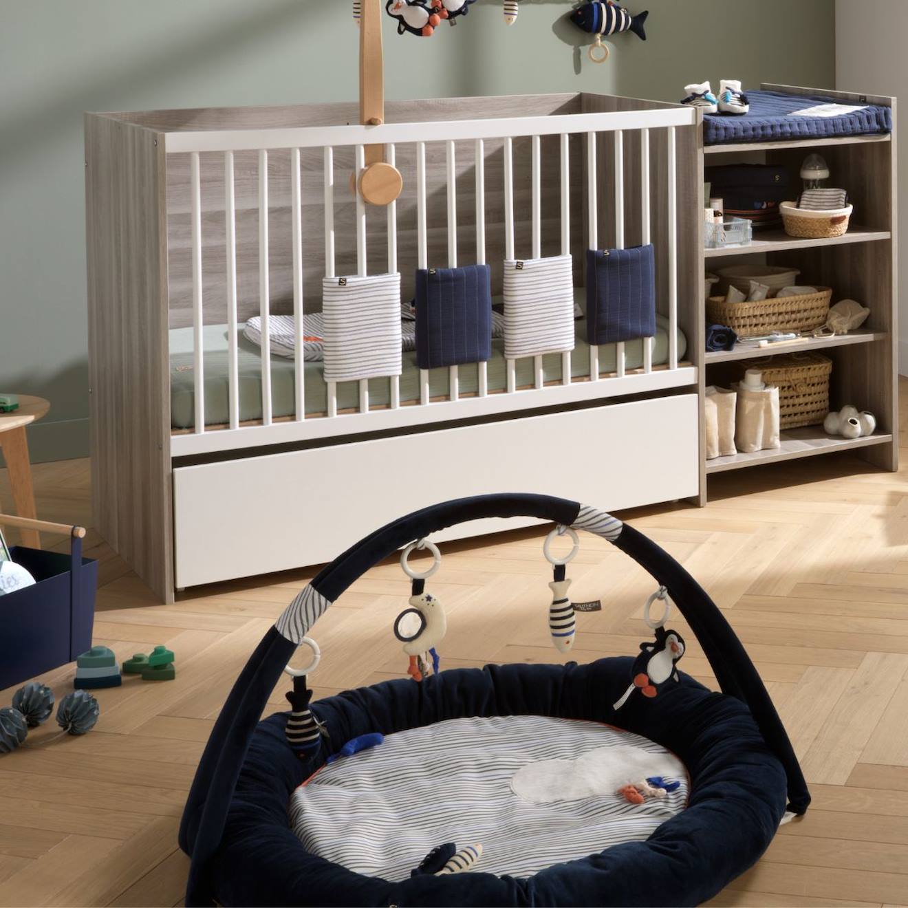 Tapis D'éveil Marinière En Velours - Baby Sailor Bleu (Sauthon) - Image 2