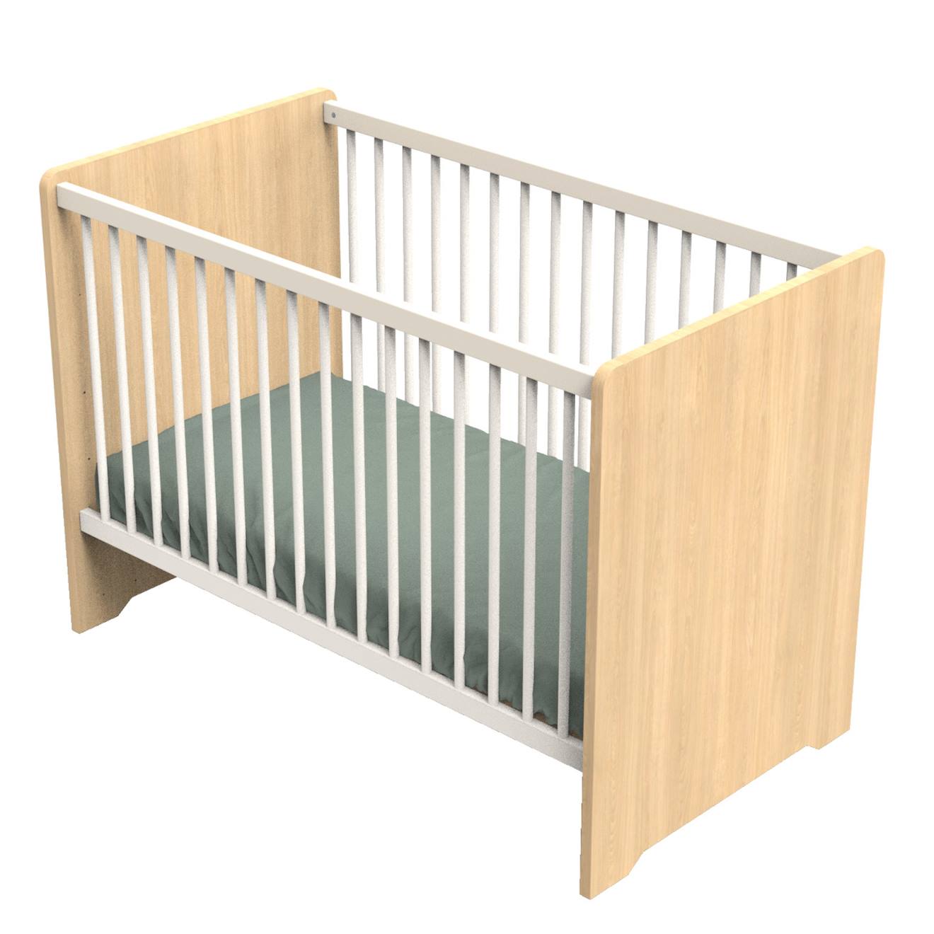 Lit Bébé Avec Têtes De Lit Arrondies En Bois Décor Chêne Miel Beige